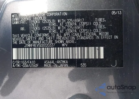 2013 Toyota Rav4 Xle from USA, damaged, VIN JTMRFREV5DD020337